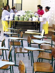 Women in São José do Rio Preto pack underwear as part of the penitentiary's employment programme. The hall also serves as a classroom