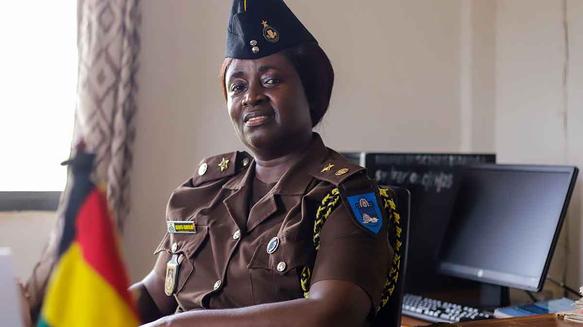 Chief Superintendent Mary Asante Sarfo sitting at her desk