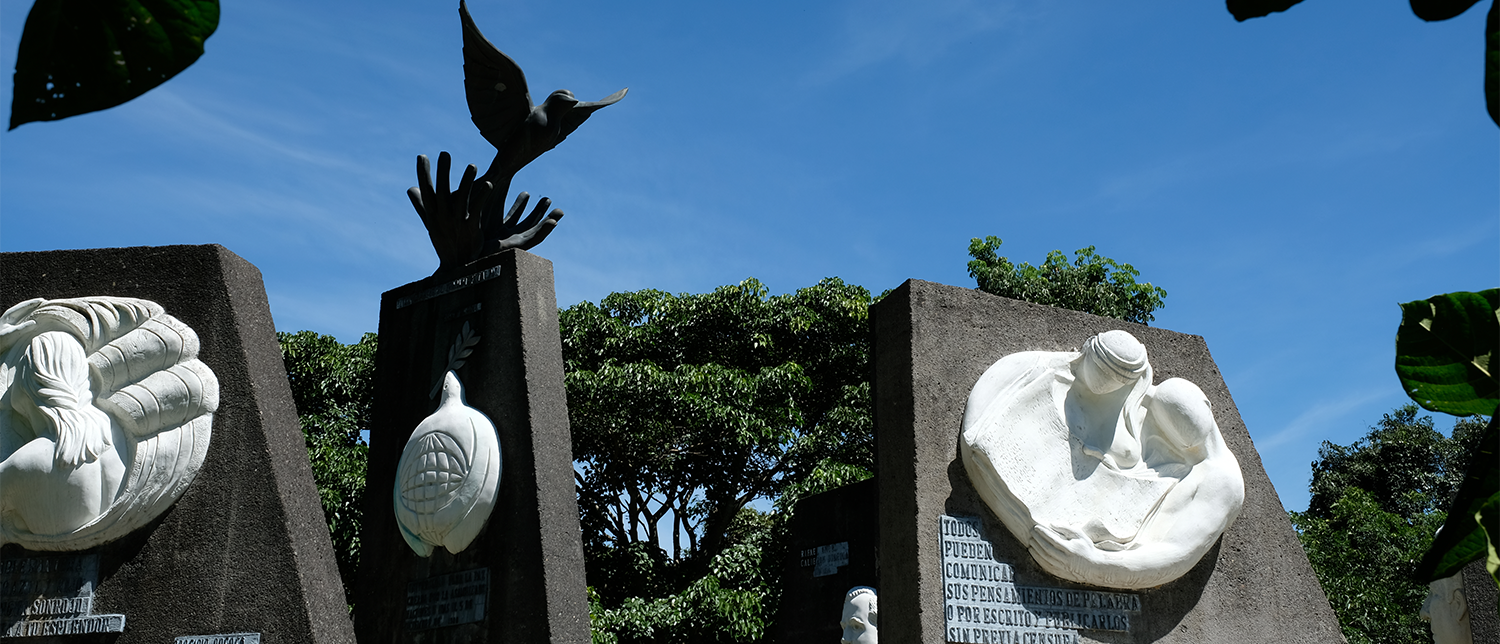 Monument to Disarmament, Work and Peace by Cuban artist Thelvia Marín at the UPEACE headquarters in Costa Rica.  