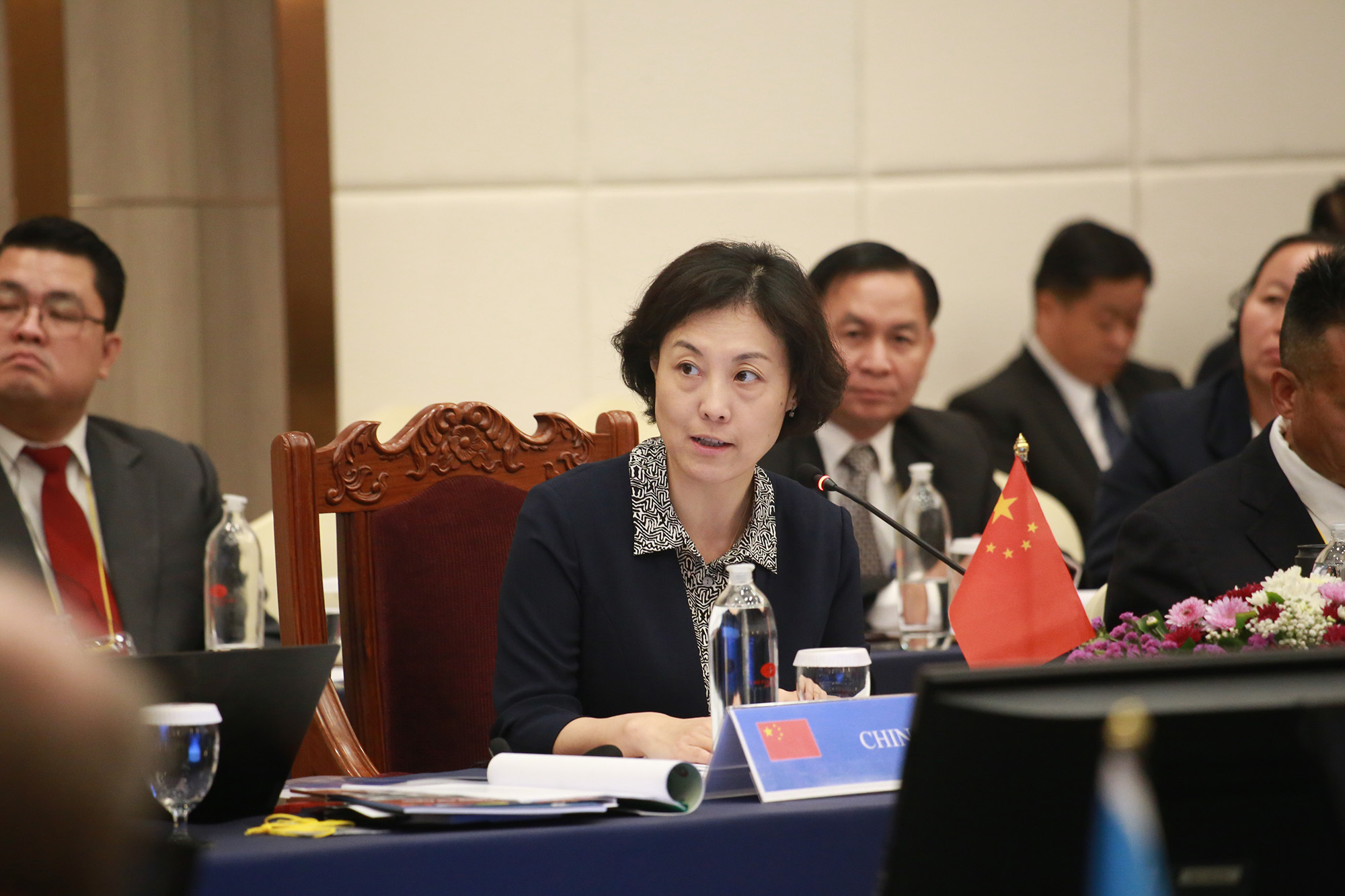 Head of Chinese Delegation and Deputy Secretary General of the National Narcotics Control Commission of China, Shan Yehua, addresses participants in Vientiane, 28 May 2024.