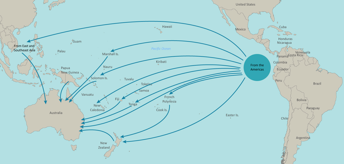 Identified cocaine smuggling routes impacting the Pacific.